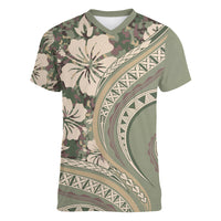 Hawaiian Hibiscus Tribal Vintage Motif Women V-Neck T-Shirt Ver 6