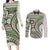 Hawaiian Hibiscus Tribal Vintage Motif Couples Matching Long Sleeve Bodycon Dress and Long Sleeve Button Shirt Ver 7