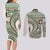 Hawaiian Hibiscus Tribal Vintage Motif Couples Matching Long Sleeve Bodycon Dress and Long Sleeve Button Shirt Ver 7