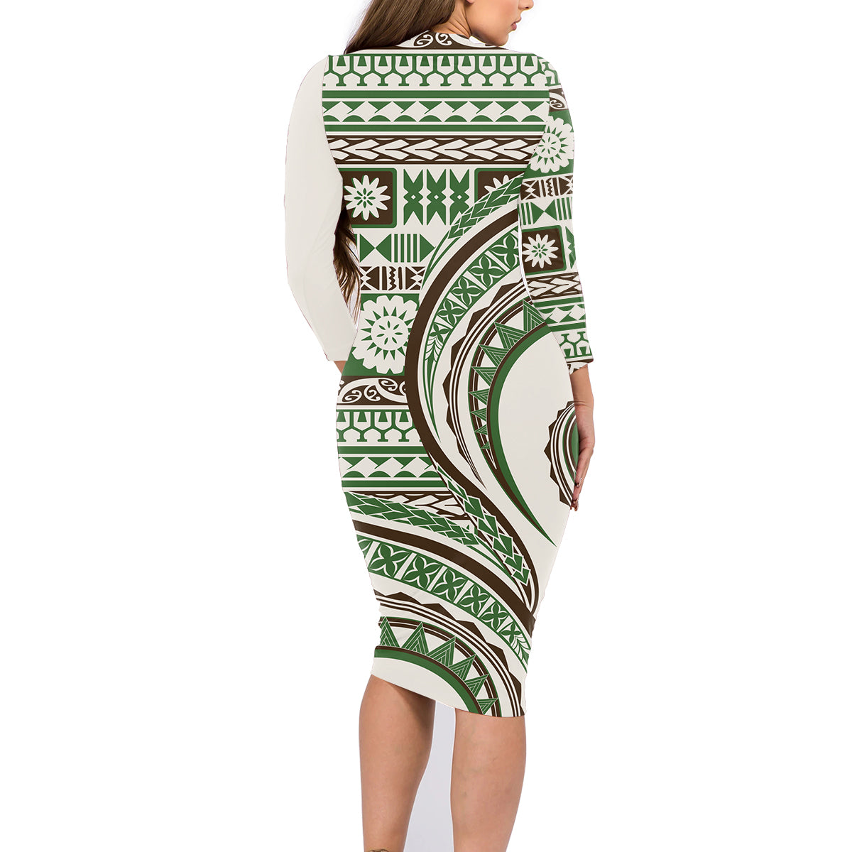 Hawaiian Hibiscus Tribal Vintage Motif Family Matching Long Sleeve Bodycon Dress and Hawaiian Shirt Ver 7
