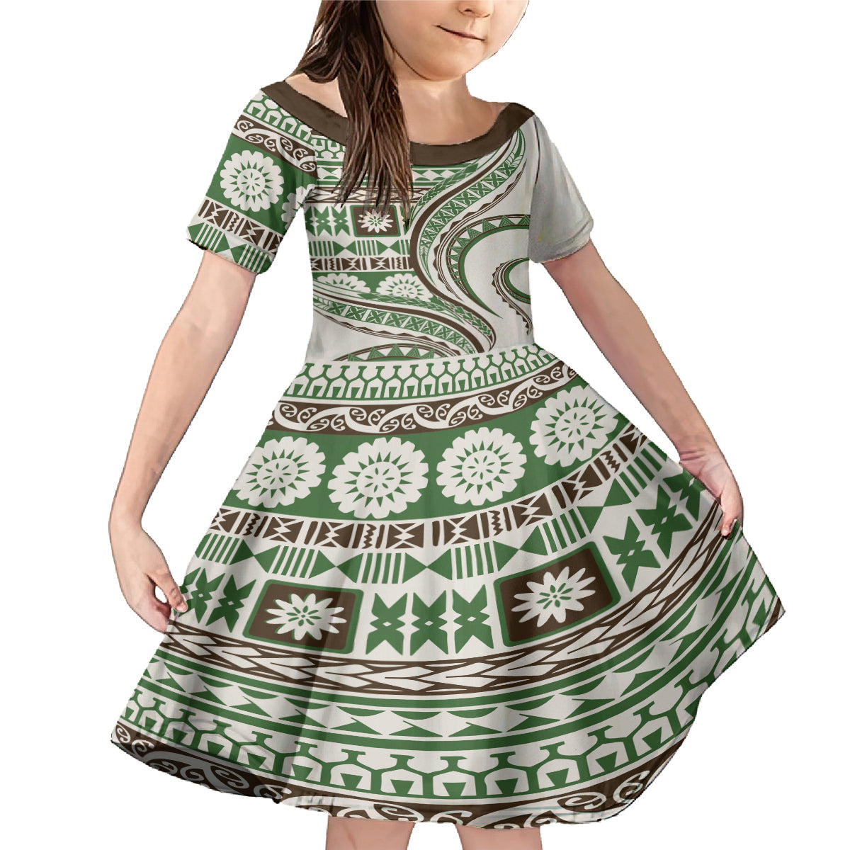 Hawaiian Hibiscus Tribal Vintage Motif Family Matching Mermaid Dress and Hawaiian Shirt Ver 7