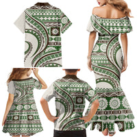 Hawaiian Hibiscus Tribal Vintage Motif Family Matching Mermaid Dress and Hawaiian Shirt Ver 7