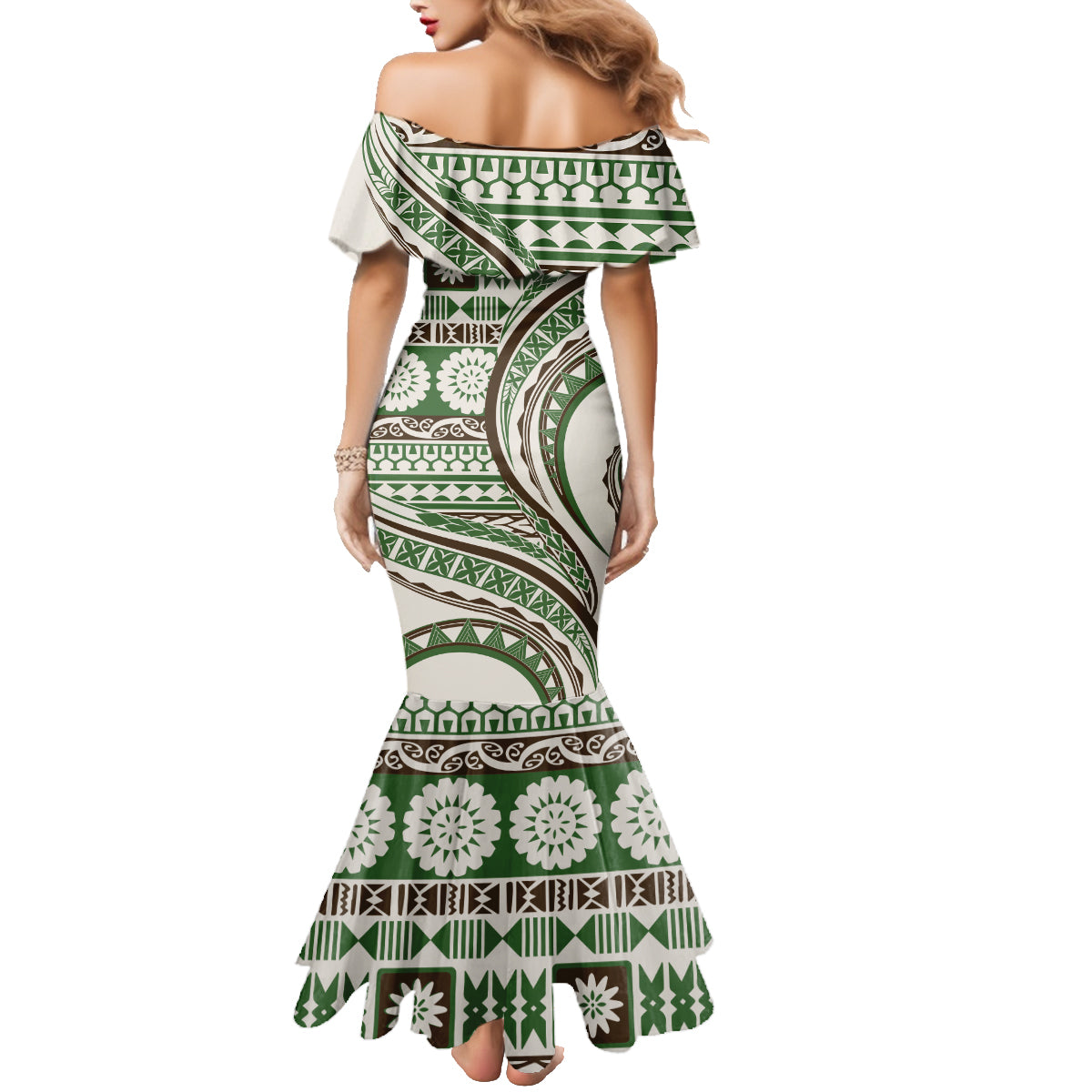 Hawaiian Hibiscus Tribal Vintage Motif Family Matching Mermaid Dress and Hawaiian Shirt Ver 7