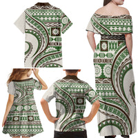 Hawaiian Hibiscus Tribal Vintage Motif Family Matching Off Shoulder Maxi Dress and Hawaiian Shirt Ver 7