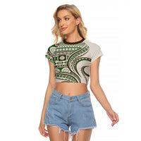 Hawaiian Hibiscus Tribal Vintage Motif Raglan Cropped T Shirt Ver 7