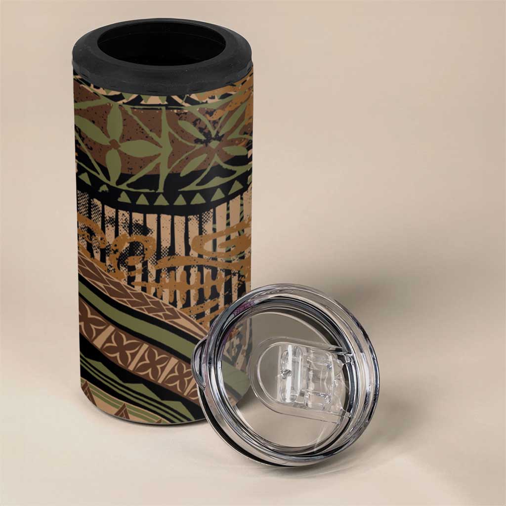 Hawaiian Hibiscus Tribal Vintage Motif 4 in 1 Can Cooler Tumbler Ver 8