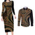 Hawaiian Hibiscus Tribal Vintage Motif Couples Matching Long Sleeve Bodycon Dress and Long Sleeve Button Shirt Ver 8