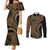 Hawaiian Hibiscus Tribal Vintage Motif Couples Matching Mermaid Dress and Long Sleeve Button Shirt Ver 8