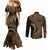 Hawaiian Hibiscus Tribal Vintage Motif Couples Matching Mermaid Dress and Long Sleeve Button Shirt Ver 8