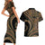 Hawaiian Hibiscus Tribal Vintage Motif Couples Matching Short Sleeve Bodycon Dress and Hawaiian Shirt Ver 8