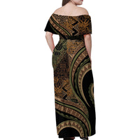 Hawaiian Hibiscus Tribal Vintage Motif Family Matching Off Shoulder Maxi Dress and Hawaiian Shirt Ver 8