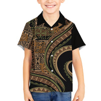 Hawaiian Hibiscus Tribal Vintage Motif Family Matching Off Shoulder Short Dress and Hawaiian Shirt Ver 8