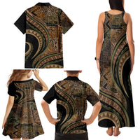 Hawaiian Hibiscus Tribal Vintage Motif Family Matching Tank Maxi Dress and Hawaiian Shirt Ver 8
