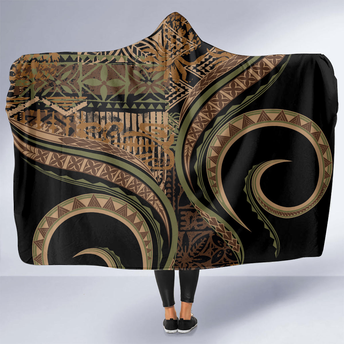 Hawaiian Hibiscus Tribal Vintage Motif Hooded Blanket Ver 8