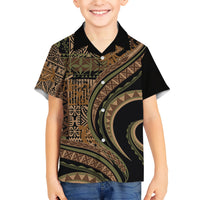 Hawaiian Hibiscus Tribal Vintage Motif Kid Hawaiian Shirt Ver 8 LT9 Kid Brown - Polynesian Pride
