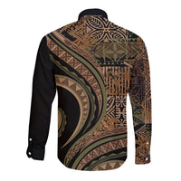 Hawaiian Hibiscus Tribal Vintage Motif Long Sleeve Button Shirt Ver 8