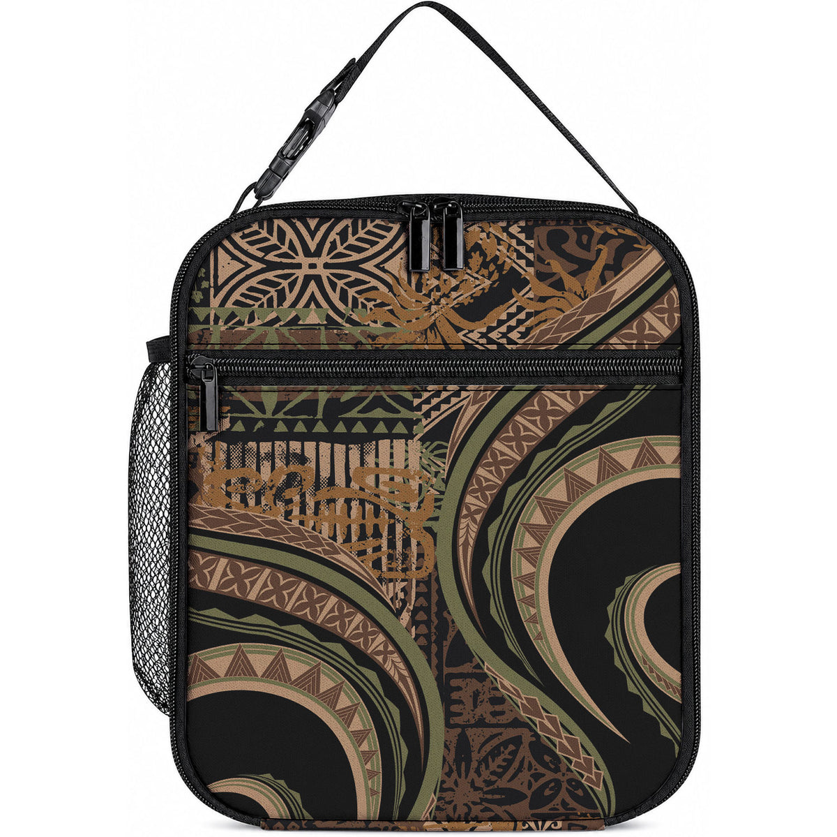 Hawaiian Hibiscus Tribal Vintage Motif Lunch Bag Ver 8 LT9 10.2 × 8.3 × 4.3 inch Brown - Polynesian Pride