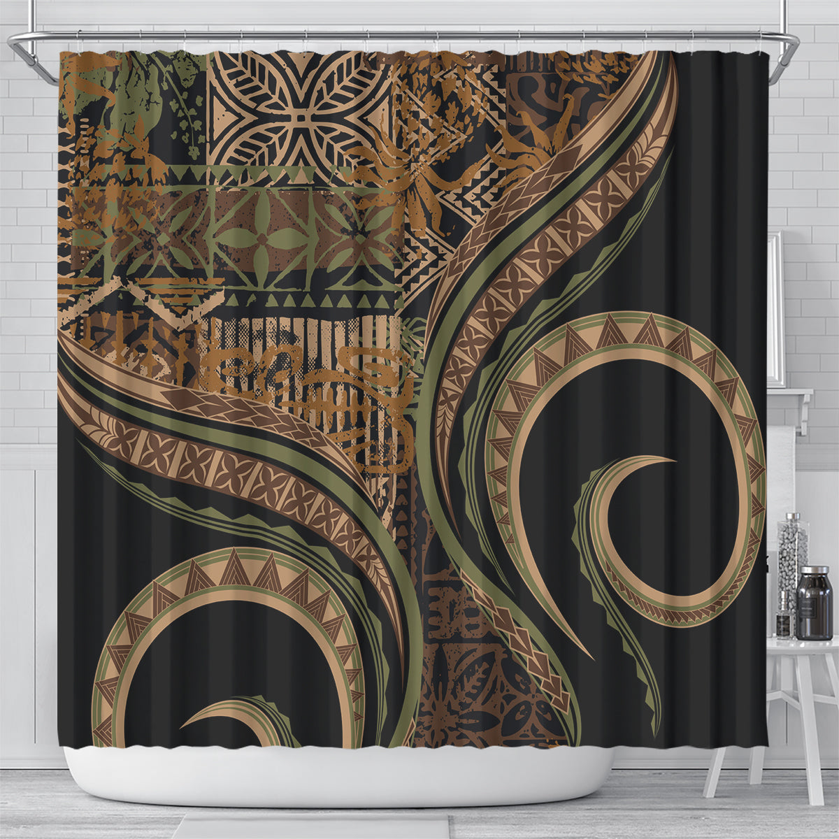 Hawaiian Hibiscus Tribal Vintage Motif Shower Curtain Ver 8