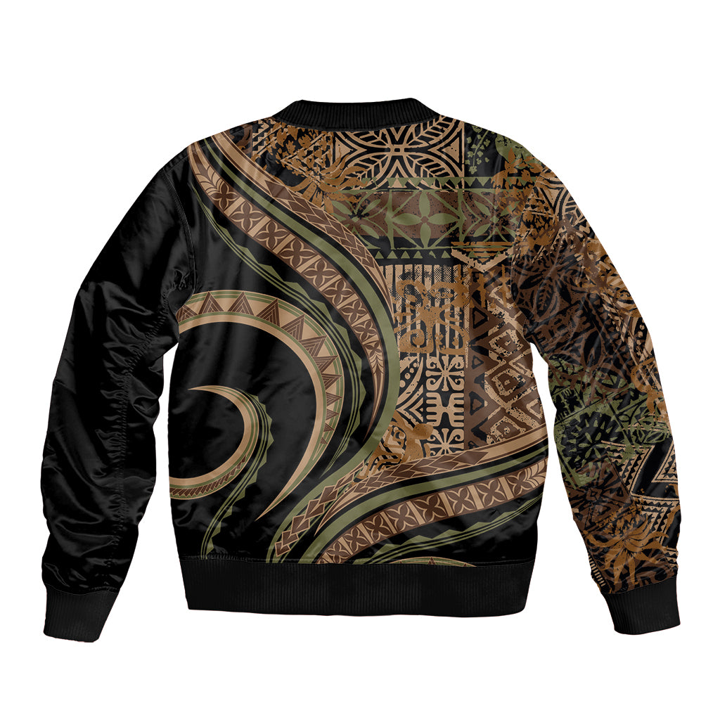 Hawaiian Hibiscus Tribal Vintage Motif Sleeve Zip Bomber Jacket Ver 8 LT9 - Polynesian Pride