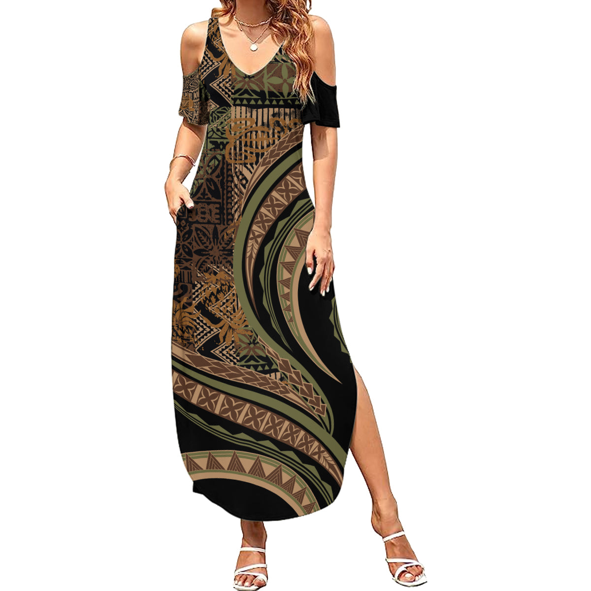 Hawaiian Hibiscus Tribal Vintage Motif Summer Maxi Dress Ver 8