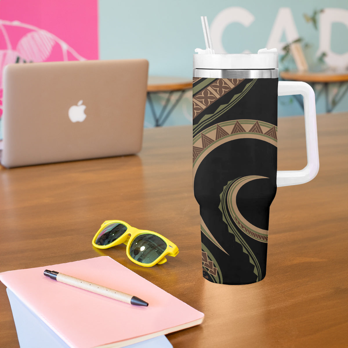 Hawaiian Hibiscus Tribal Vintage Motif Tumbler With Handle Ver 8