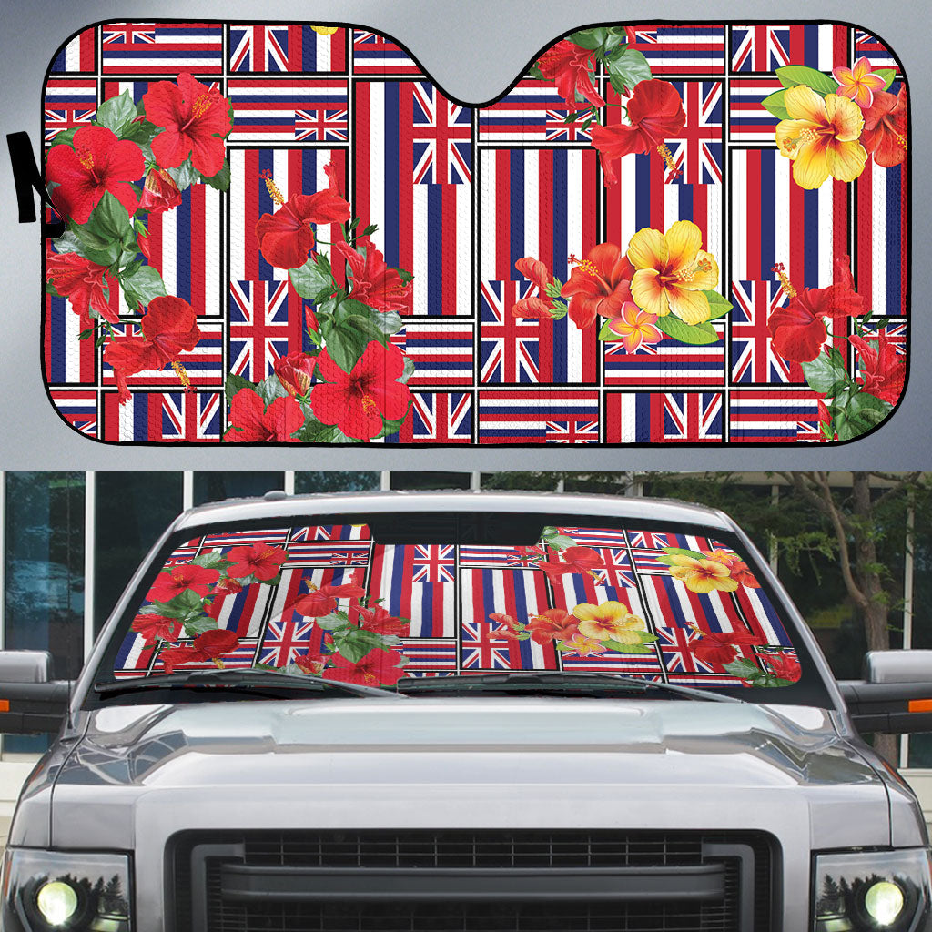 Hawaii Hibiscus Lei Auto Sun Shade Hawaiian Flag Motif