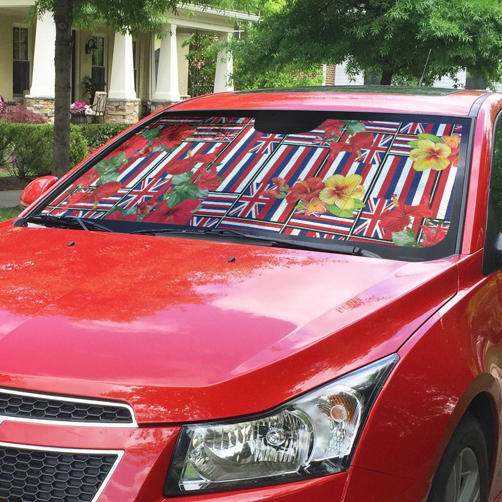 Hawaii Hibiscus Lei Auto Sun Shade Hawaiian Flag Motif