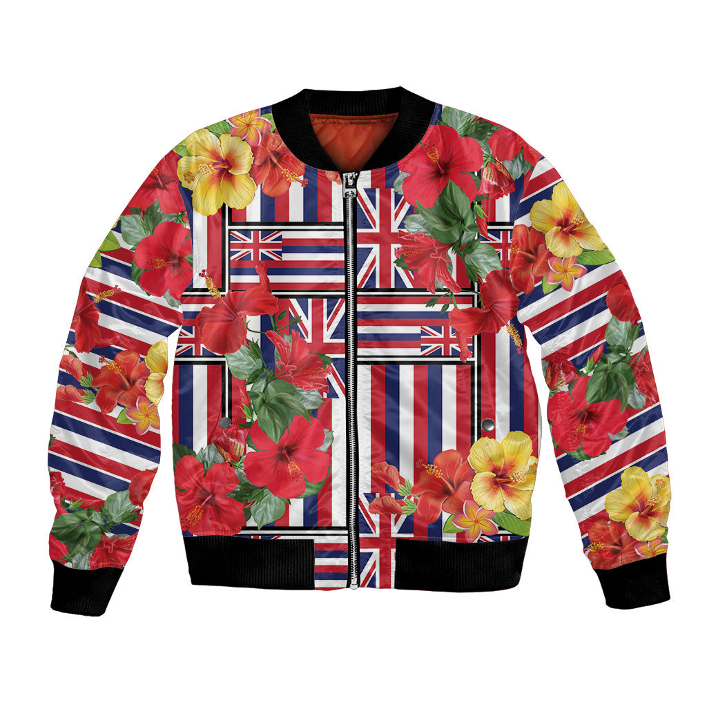 Hawaii Hibiscus Lei Bomber Jacket Hawaiian Flag Motif LT9 Unisex Red - Polynesian Pride