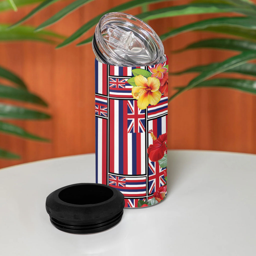 Hawaii Hibiscus Lei 4 in 1 Can Cooler Tumbler Hawaiian Flag Motif