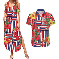 Hawaii Hibiscus Lei Couples Matching Summer Maxi Dress and Hawaiian Shirt Hawaiian Flag Motif