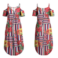 Hawaii Hibiscus Lei Couples Matching Summer Maxi Dress and Long Sleeve Button Shirt Hawaiian Flag Motif LT9 - Polynesian Pride