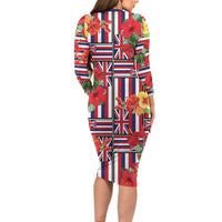Hawaii Hibiscus Lei Family Matching Long Sleeve Bodycon Dress and Hawaiian Shirt Hawaiian Flag Motif LT9 - Polynesian Pride