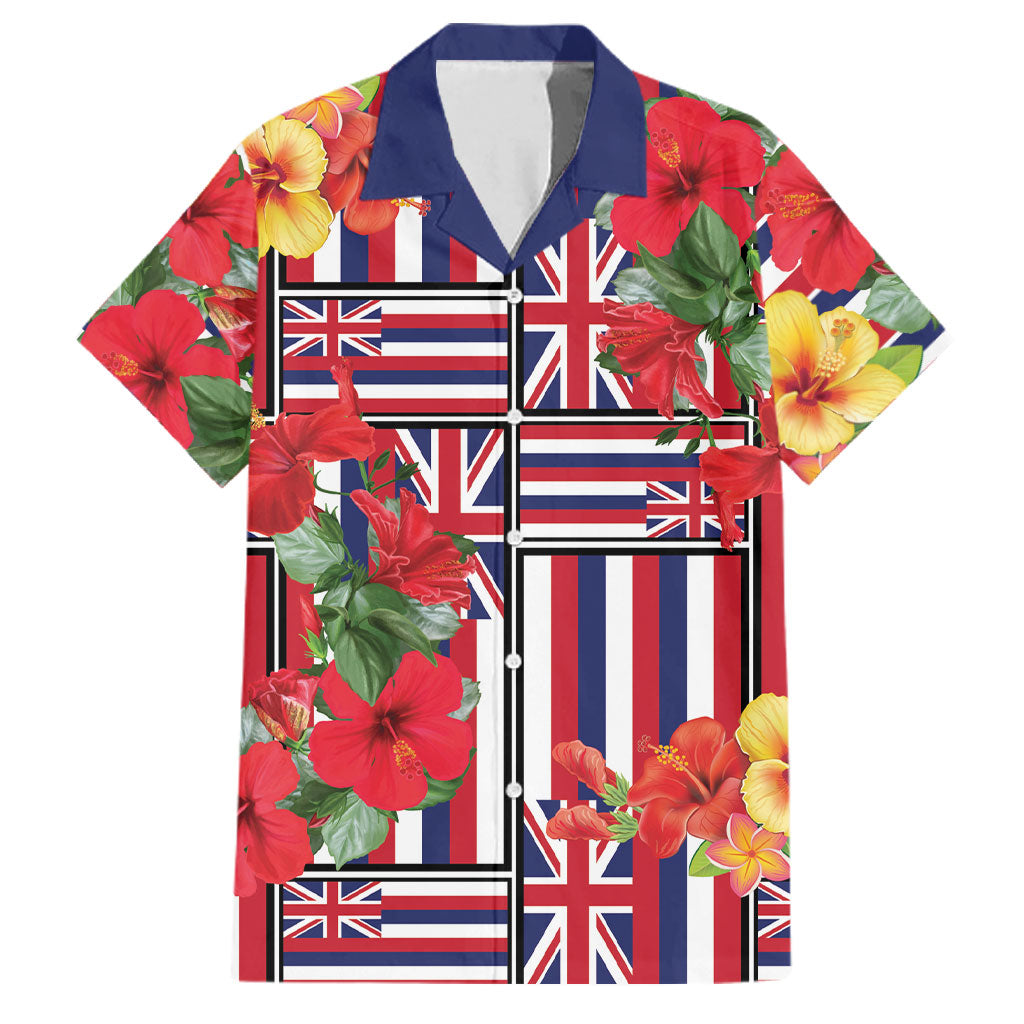 Hawaii Hibiscus Lei Family Matching Off The Shoulder Long Sleeve Dress and Hawaiian Shirt Hawaiian Flag Motif LT9 Dad's Shirt - Short Sleeve Red - Polynesian Pride