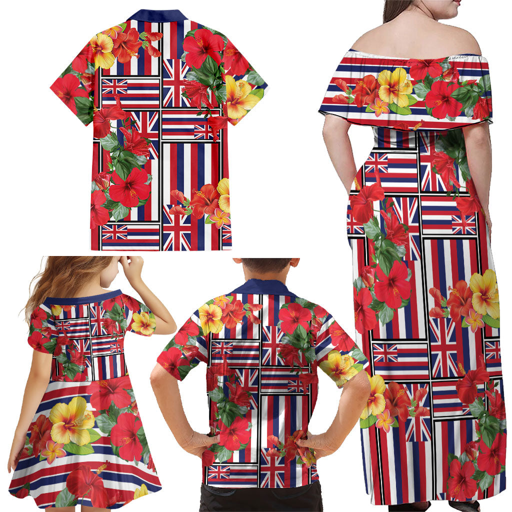 Hawaii Hibiscus Lei Family Matching Off Shoulder Maxi Dress and Hawaiian Shirt Hawaiian Flag Motif LT9 - Polynesian Pride