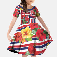 Hawaii Hibiscus Lei Family Matching Off Shoulder Short Dress and Hawaiian Shirt Hawaiian Flag Motif LT9 Daughter's Dress Red - Polynesian Pride