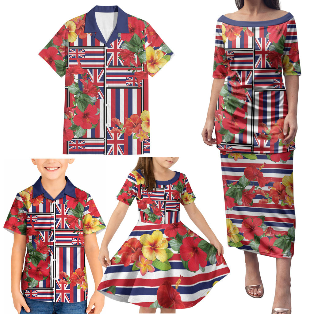 Hawaii Hibiscus Lei Family Matching Puletasi and Hawaiian Shirt Hawaiian Flag Motif LT9 - Polynesian Pride