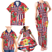 Hawaii Hibiscus Lei Family Matching Tank Maxi Dress and Hawaiian Shirt Hawaiian Flag Motif LT9 - Polynesian Pride