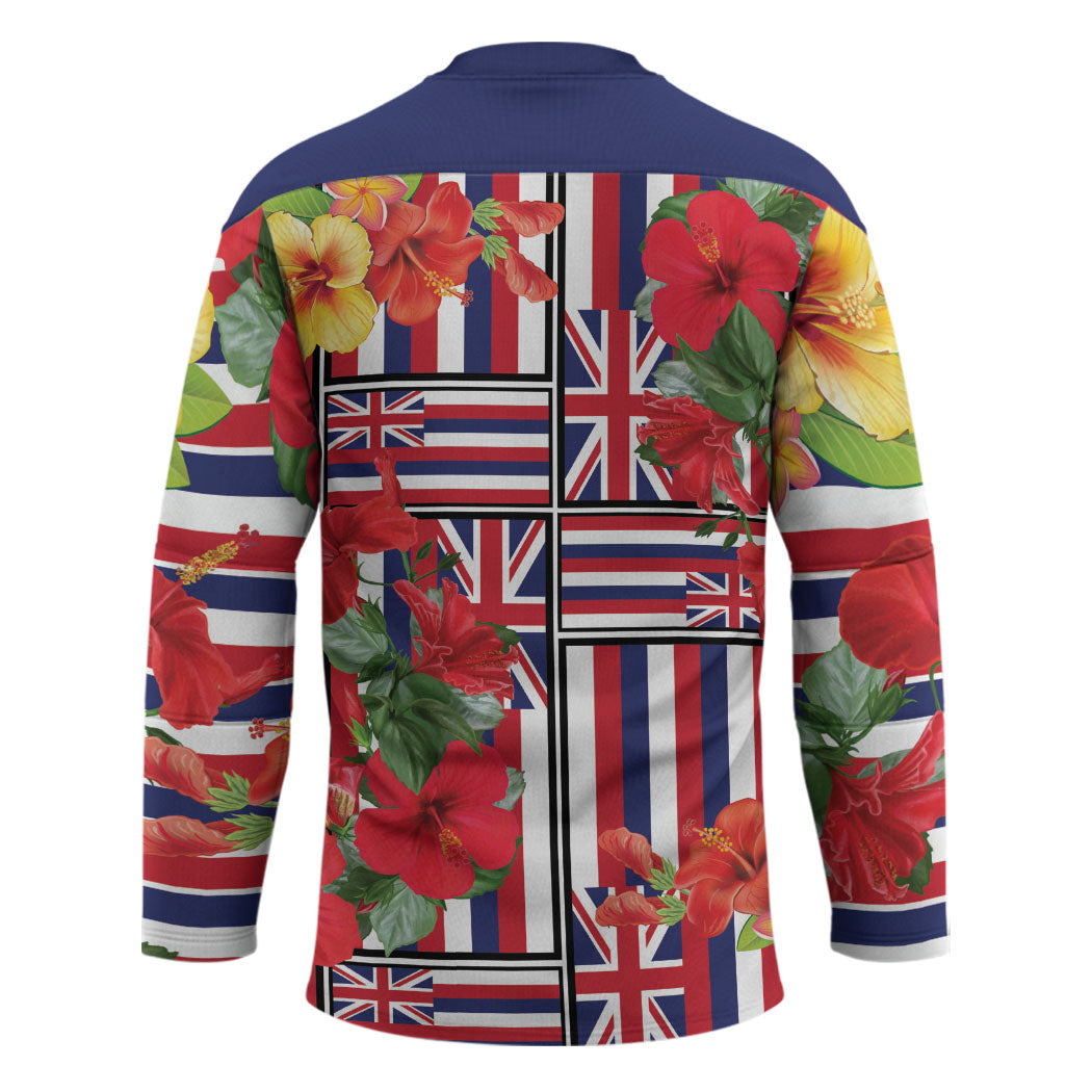 Hawaii Hibiscus Lei Hockey Jersey Hawaiian Flag Motif