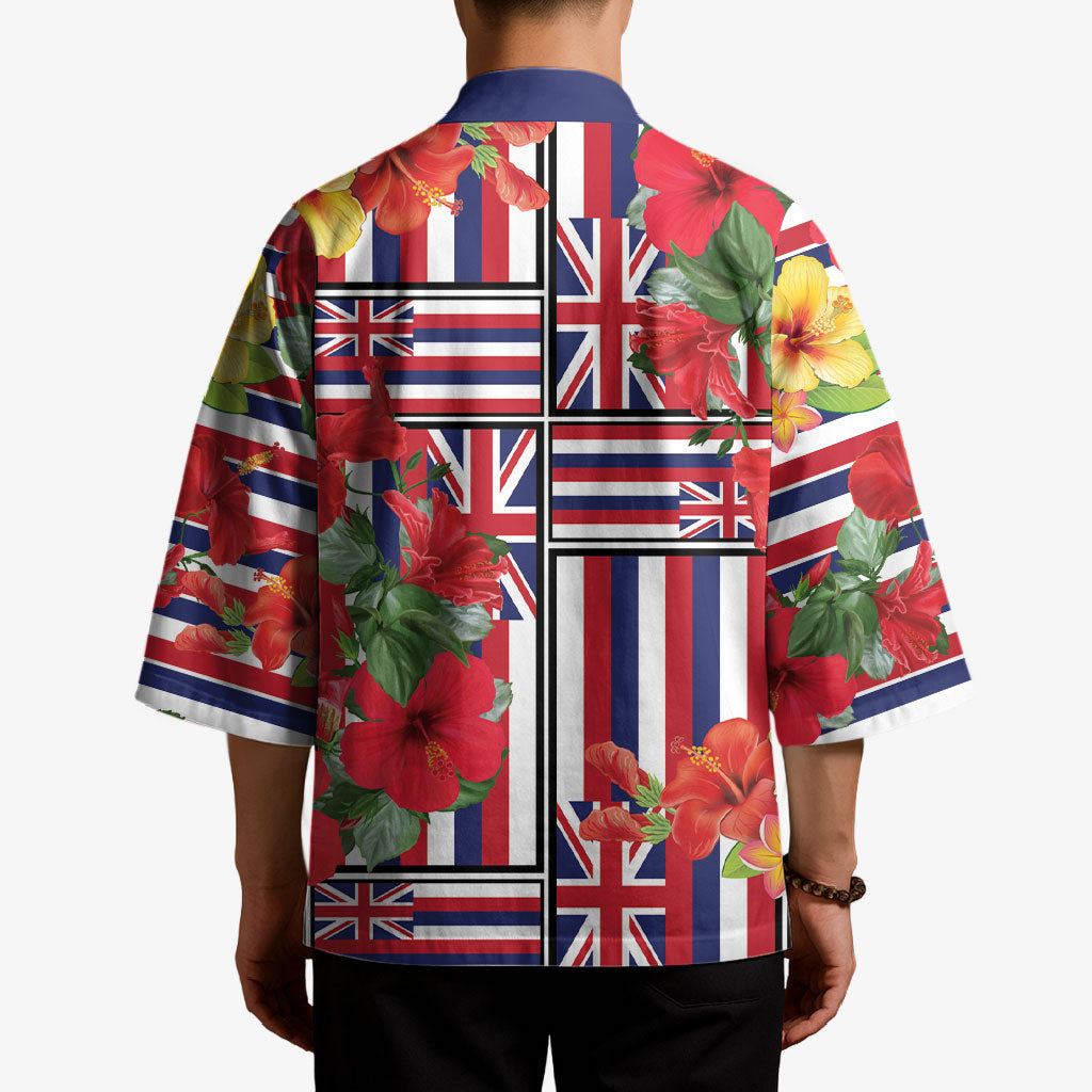 Hawaii Hibiscus Lei Kimono Hawaiian Flag Motif