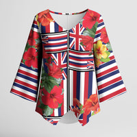 Hawaii Hibiscus Lei Kimono Sleeve Blouse Hawaiian Flag Motif