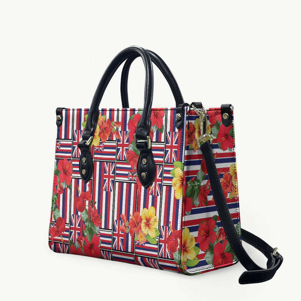 Hawaii Hibiscus Lei Leather Bag Hawaiian Flag Motif