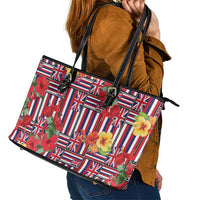 Hawaii Hibiscus Lei Leather Tote Bag Hawaiian Flag Motif