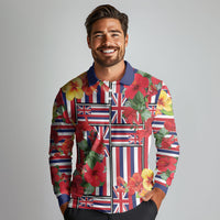 Hawaii Hibiscus Lei Long Sleeve Polo Shirt Hawaiian Flag Motif