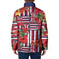 Hawaii Hibiscus Lei Padded Jacket Hawaiian Flag Motif