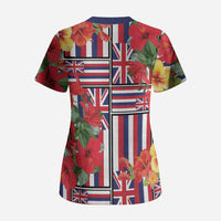 Hawaii Hibiscus Lei Scrub Top Hawaiian Flag Motif