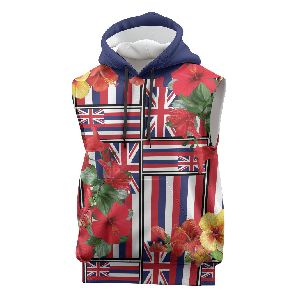 Hawaii Hibiscus Lei Sleeveless Hoodie Hawaiian Flag Motif LT9 Red - Polynesian Pride