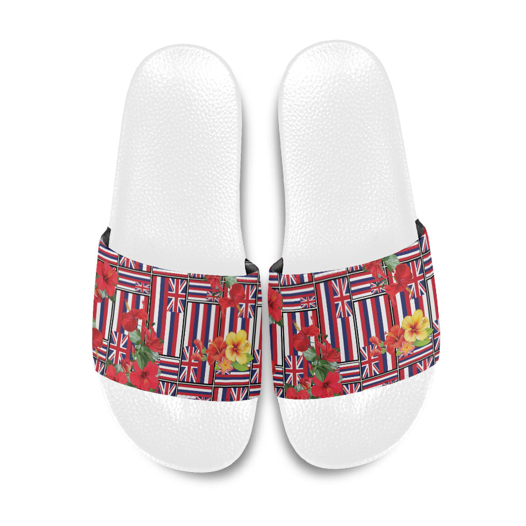 Hawaii Hibiscus Lei Slide Sandals Hawaiian Flag Motif