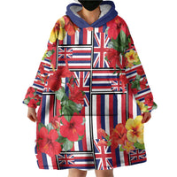 Hawaii Hibiscus Lei Wearable Blanket Hoodie Hawaiian Flag Motif