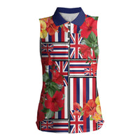 Hawaii Hibiscus Lei Women Sleeveless Polo Shirt Hawaiian Flag Motif