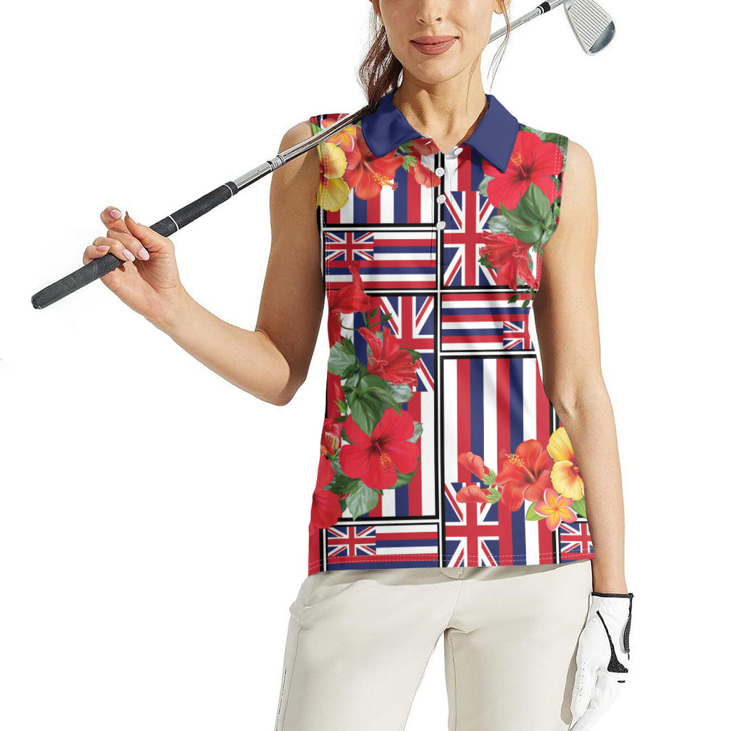 Hawaii Hibiscus Lei Women Sleeveless Polo Shirt Hawaiian Flag Motif